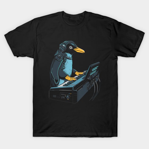 Cybernetic Penguin Pianist T-Shirt by AriWiguna